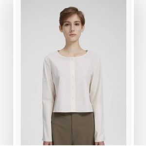 NWT Lattelier Button-Up Cotton Long Sleeve Top In White size small